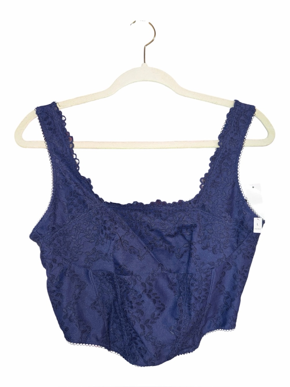 NWT PINK Victoria’s Secret Blue Floral Lace Crop Bralette, Size Large